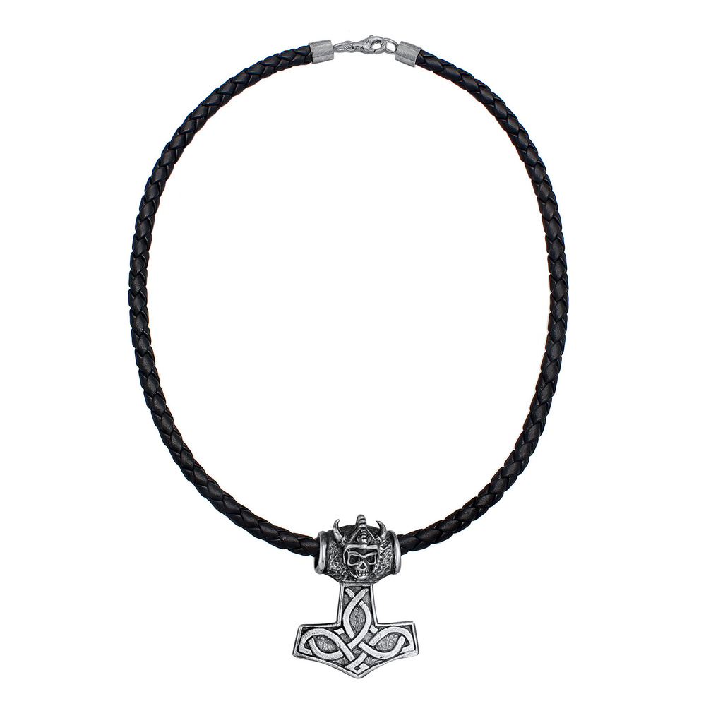 KUZZOI KUZZOI Collier Leder Keltischer Knoten Thor's Hammer 925 Silber collier