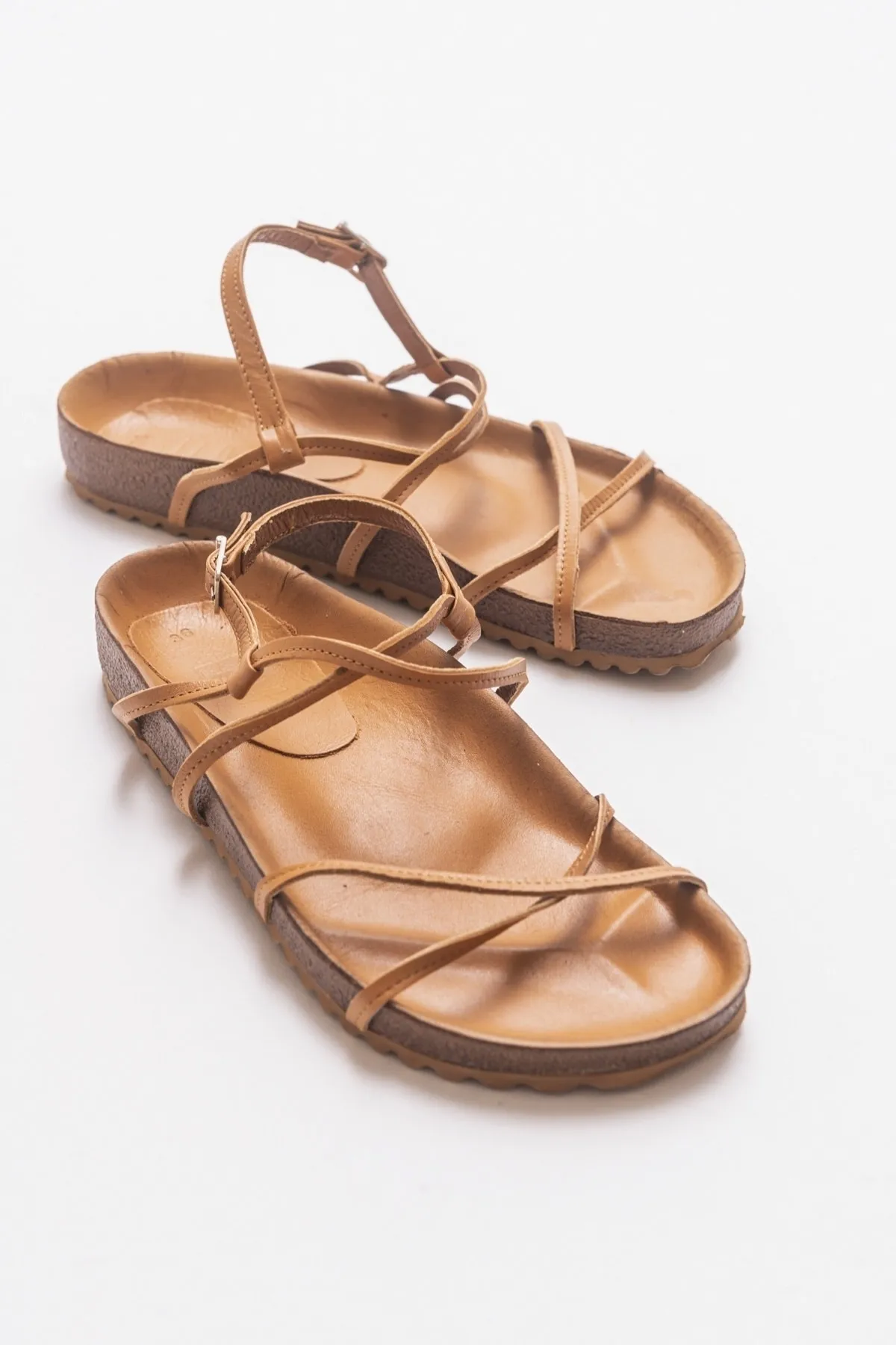 LuviShoes  Muse Damensandalen aus echtem Leder in Hellbraun