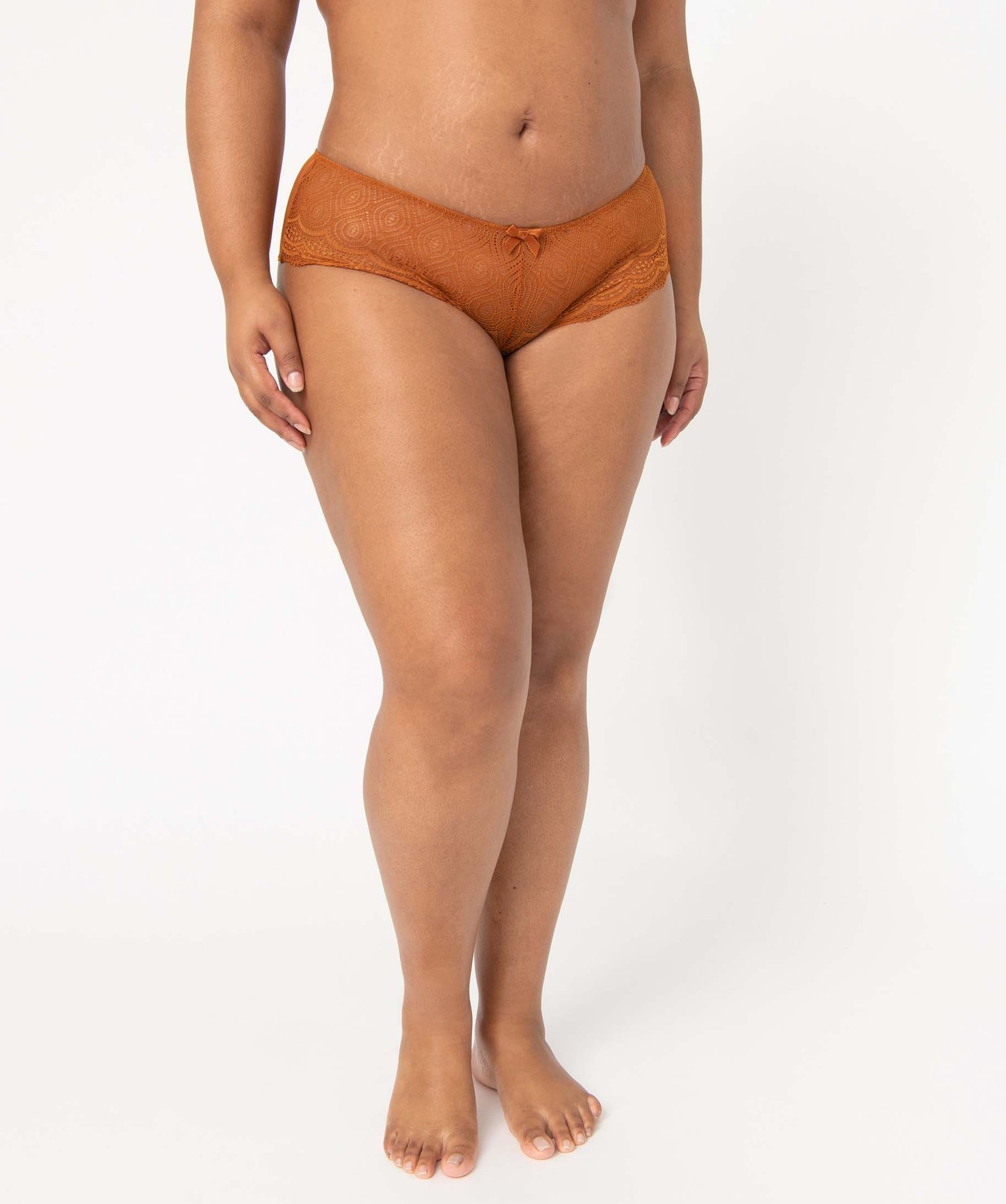 Shorty en dentelle et tulle femme grande taille marron | GEMO