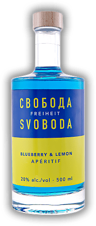 Svoboda Bluebeery & Lemon Apéritif Svoboda Bluebeery & Lemon Apéritif Die SWANG GmbH zahlt einen Spendenbetrag von € 8, pro verkaufter Flasche, an »Aktion Deutschland Hilft«, Stichwort: Nothilfe Ukraine. 0,5	 Liter - Vol 20%