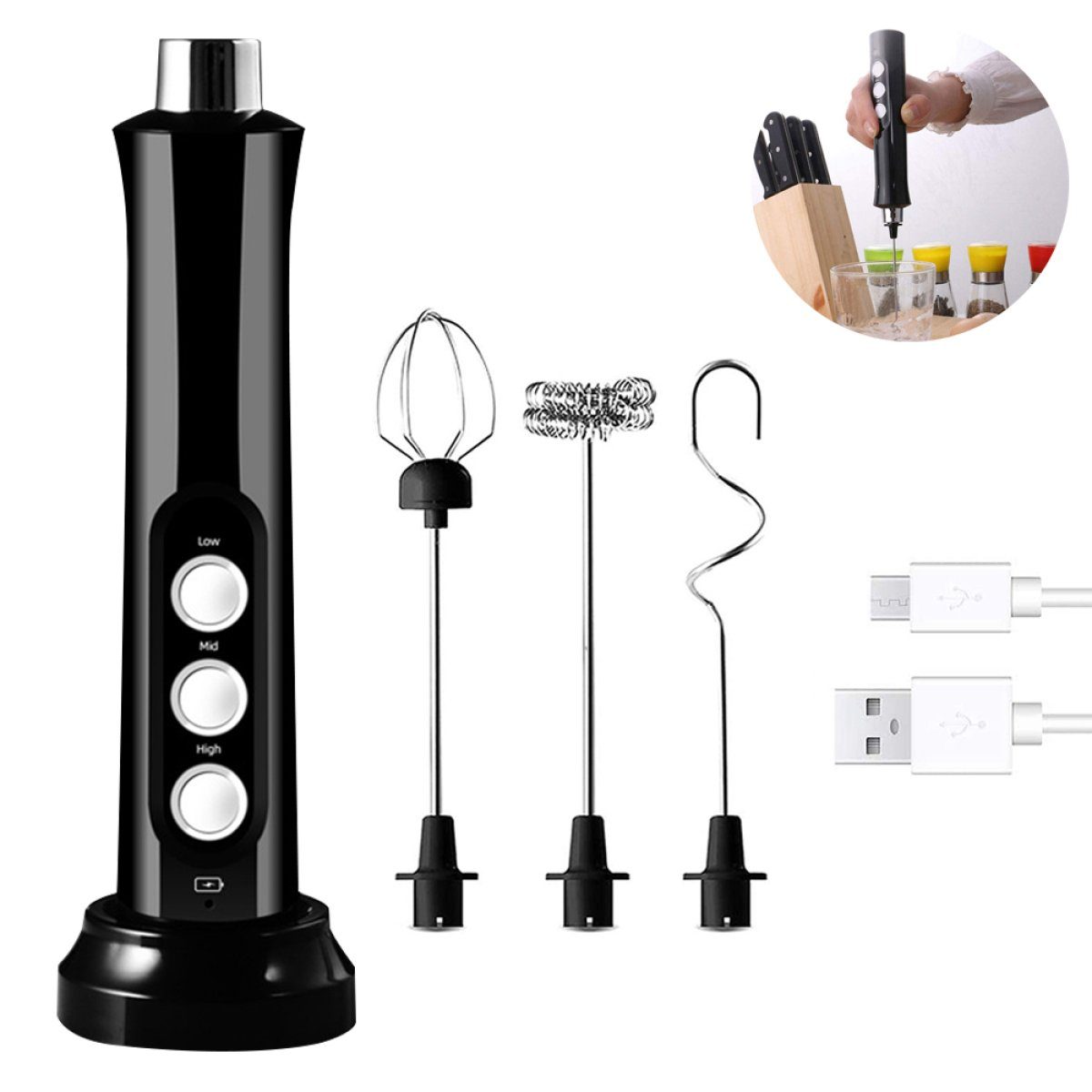 ZmdecQna Milchaufschäumer Elektrischer Milchaufschäumer,USB Aufladbar,2 in 1, für Kaffee,Latte