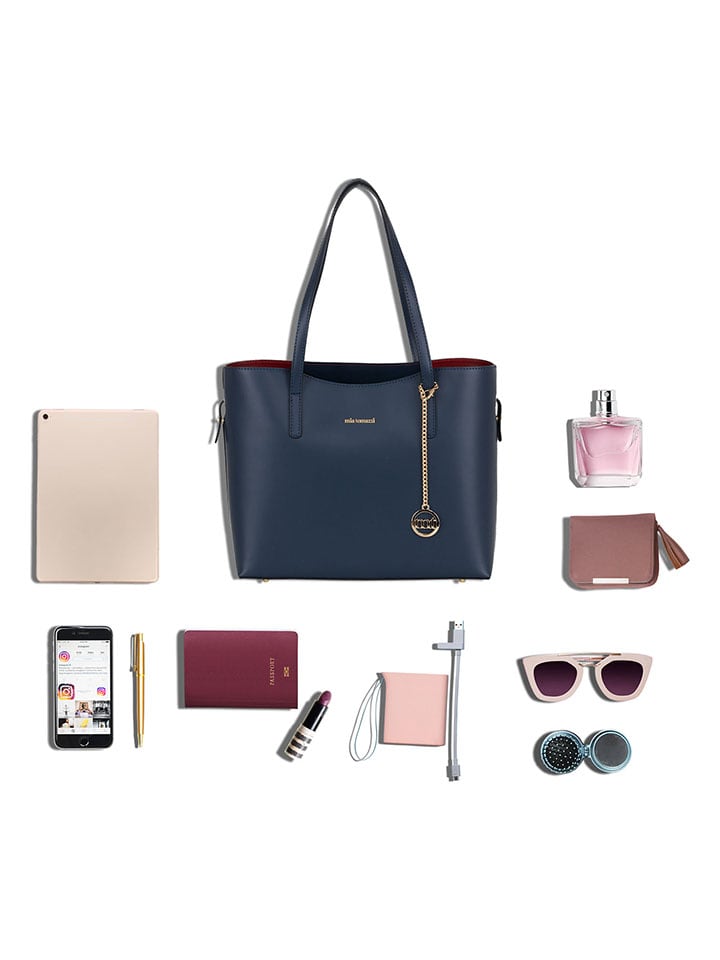 Mia Tomazzi Leder-Schultertasche in Dunkelblau - (B)35 x (H)30 x (T)15 cm günstig kaufen onesize