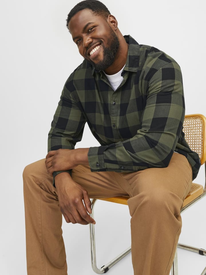 JACK & JONES PLUS Karohemd in Dusty Olive günstig kaufen