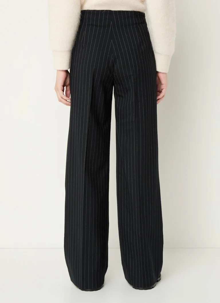 Sandro High waist wide fit trousers in wool blend with pinstripe