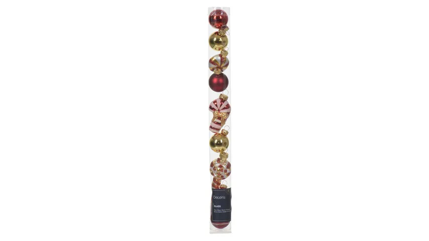 Decoris Weihnachtsdekoration Glas Ornamente rot|gold - rot/gold