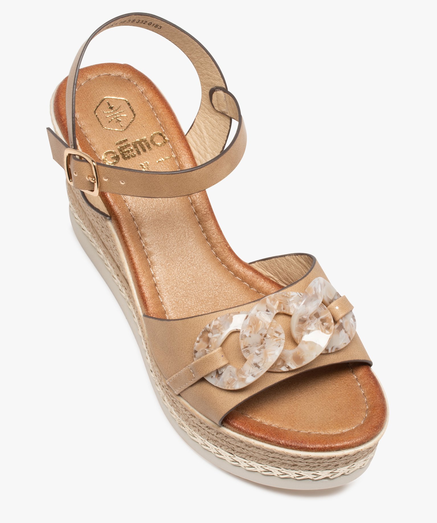 Sandales femme compensées ornées de maillons de chane camel | GEMO
