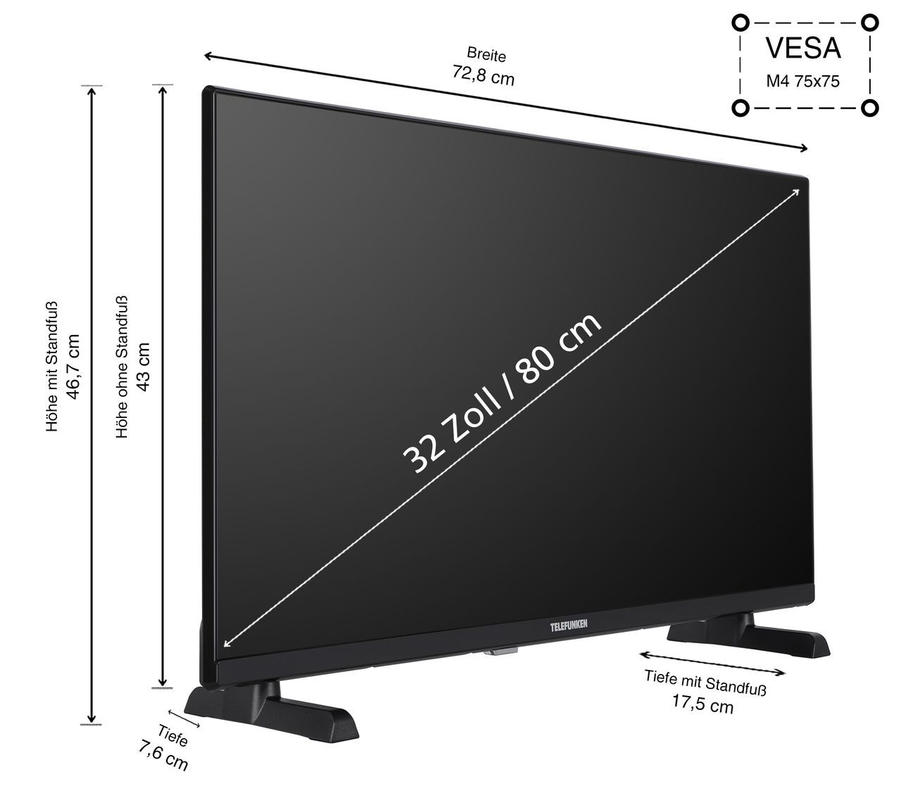 Telefunken XH32TO750S 32 Zoll Fernseher / Smart TV (HD, HDR, HD  6 Monate inkl., Triple-Tuner)