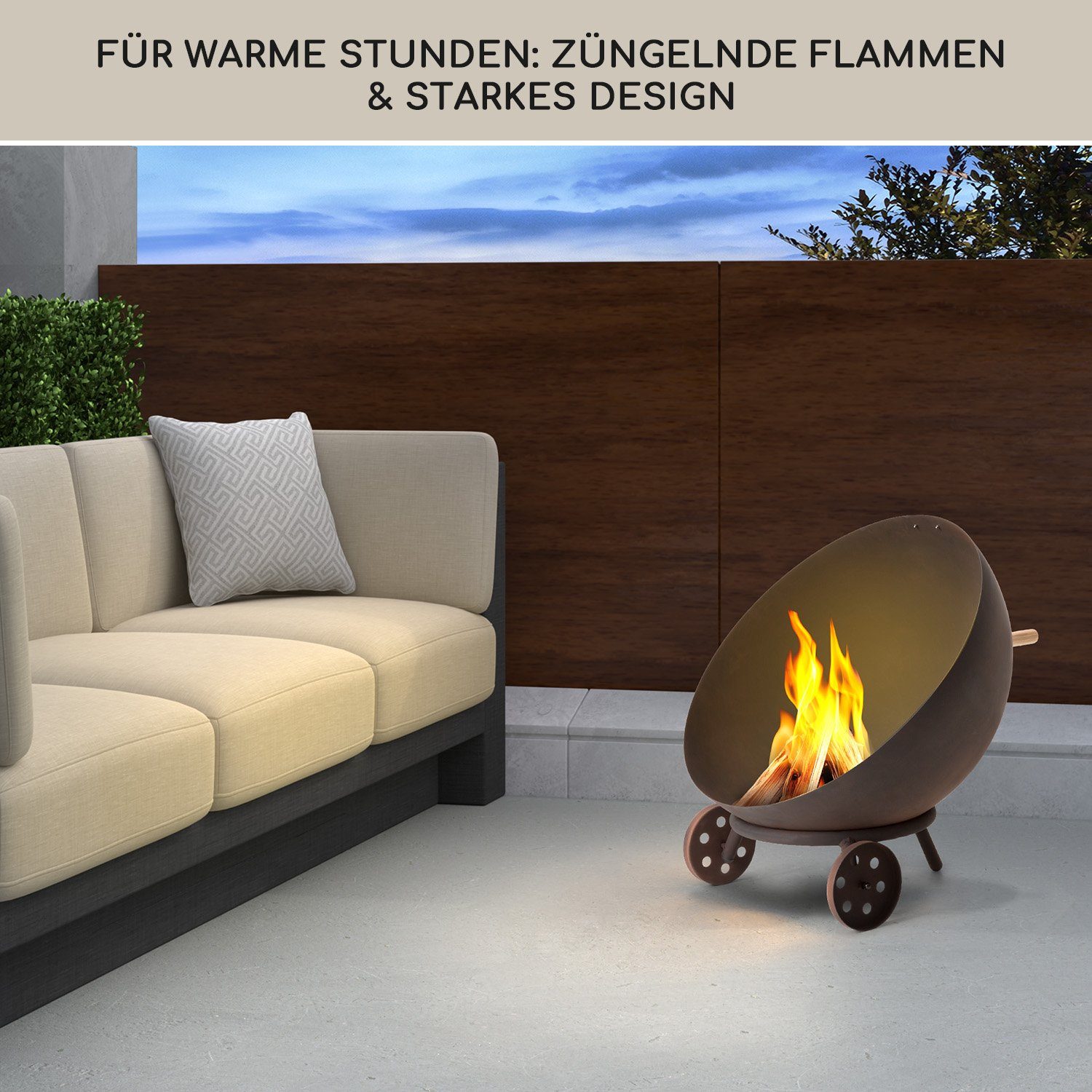 blumfeldt Feuerschale Fireball Egon, (Set), Feuerschale Garten mit Grill Feuerkorb Feuerstelle Outdoor