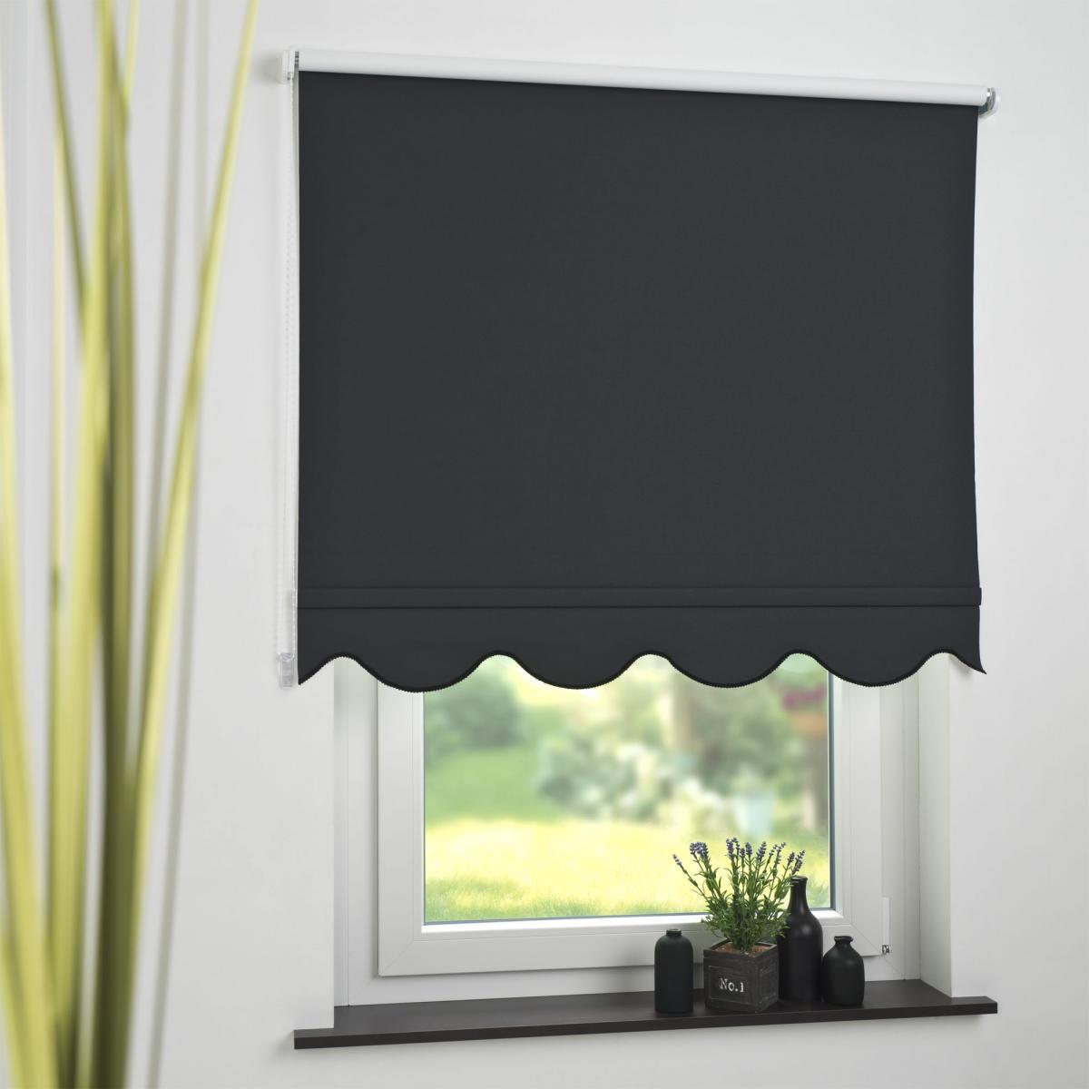 Bella Casa Seitenzugrollo Kettenzugrollo Volantrollo Rollo Klassik Verdunklung 62 x 180 cm schwarz für Fenster