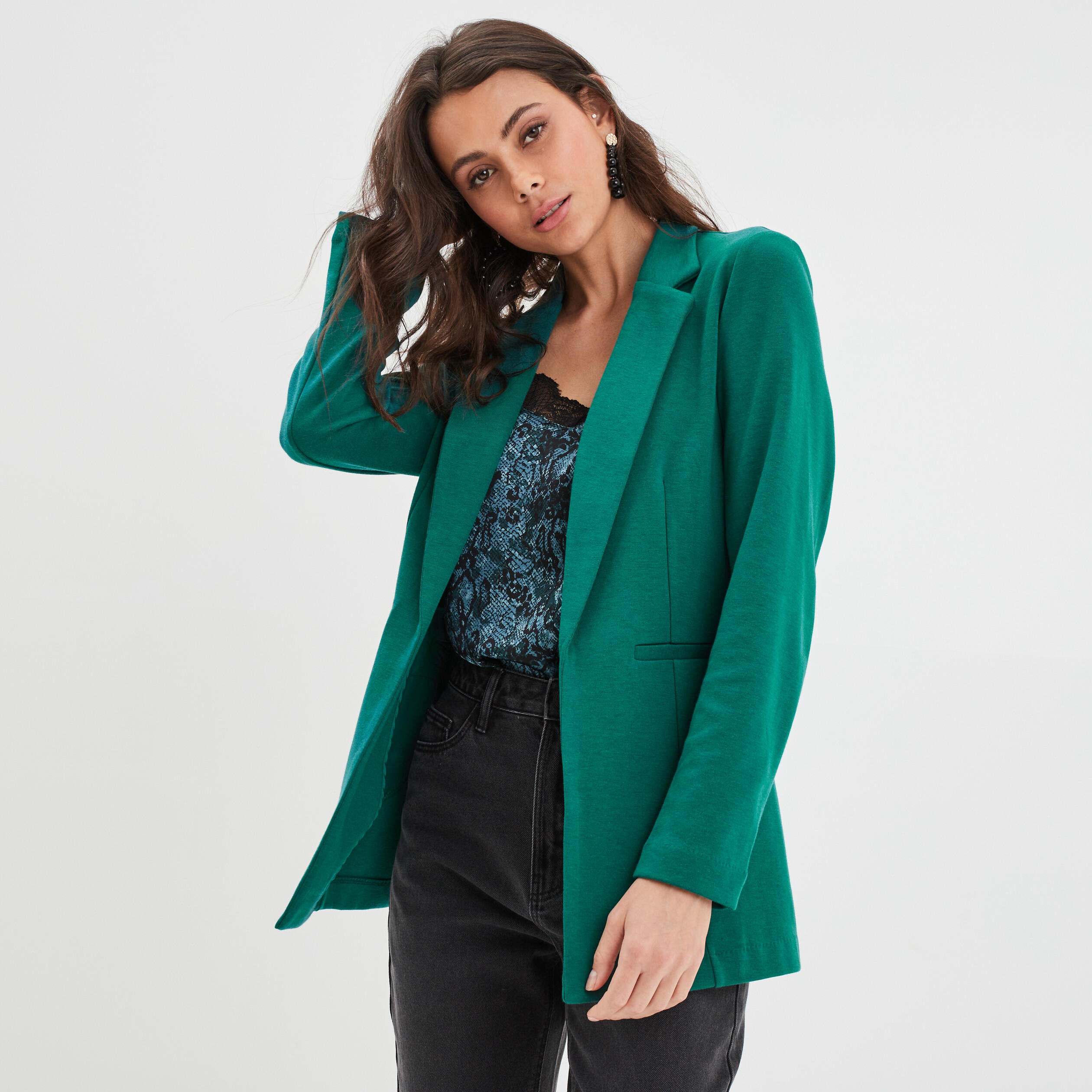 Veste blazer droite vert émeraude femme | La Halle