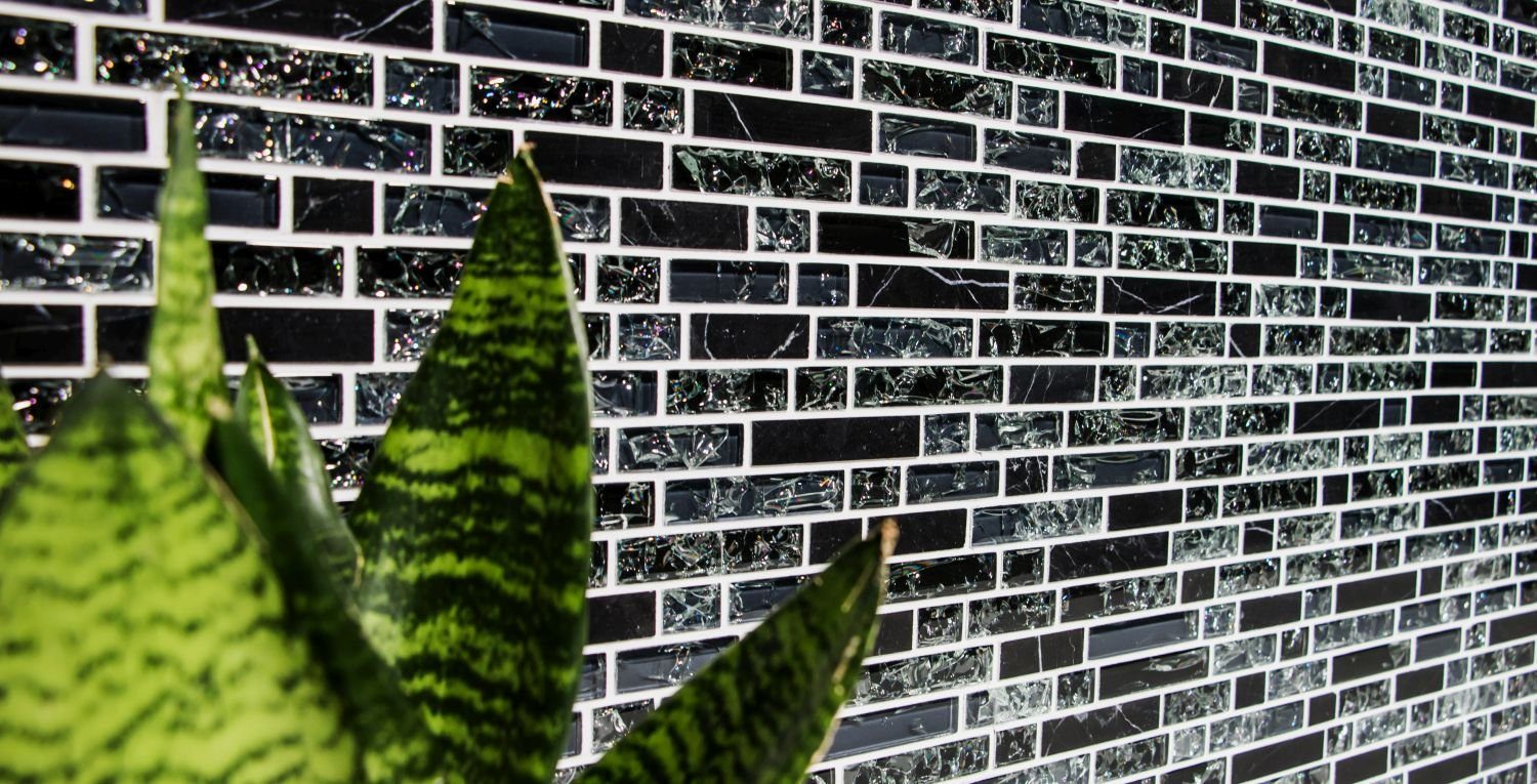 Mosani Mosaikfliesen Glasmosaik Naturstein Mosaik schwarz glänzend / 10 Matten