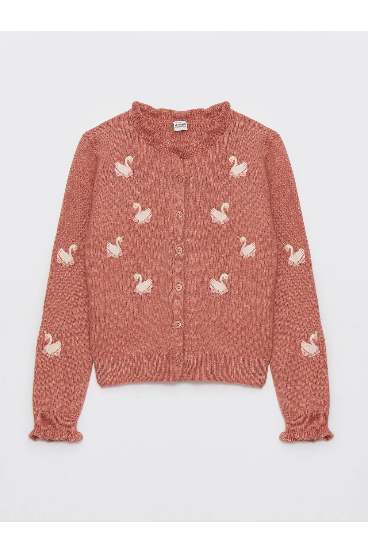 LC Waikiki  Langarm-Strickjacke für Mädchen mit Rundhalsausschnitt und Stickerei