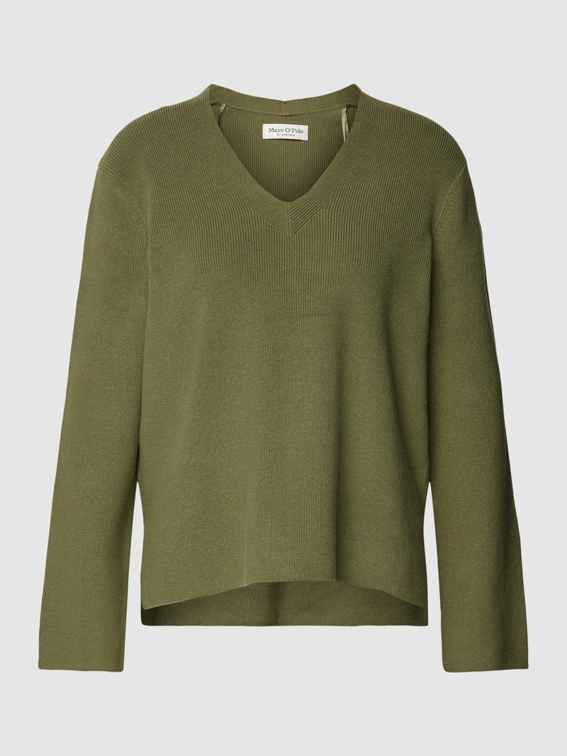 Strickpullover mit abgerundetem V-Ausschnitt in olivgrün