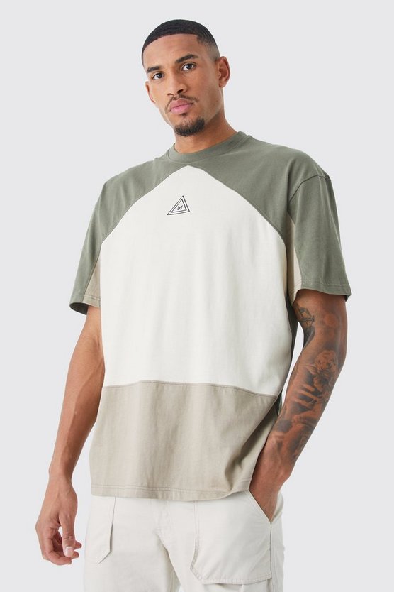 Tall Oversize Colorblock T-Shirt mit Logo