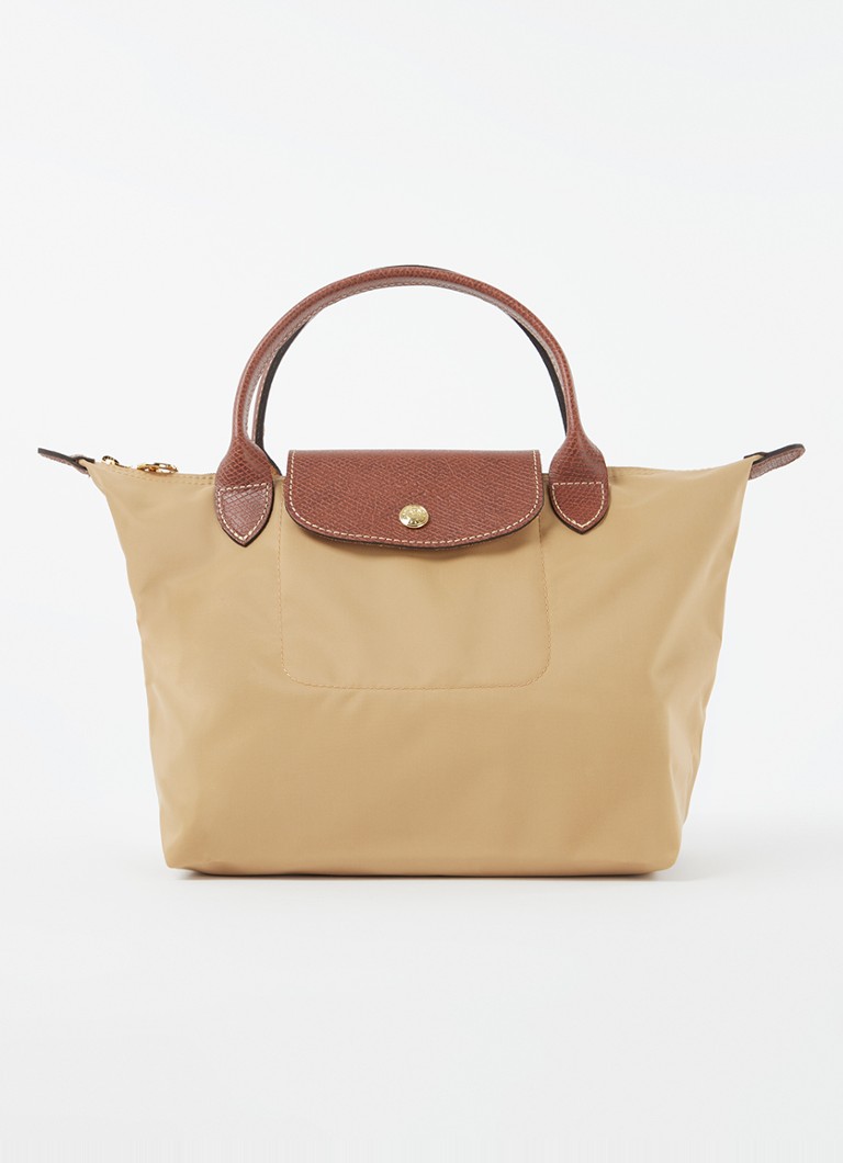 Geantă originală Longchamp Le Pliage, mărimea S, cu detalii din piele.