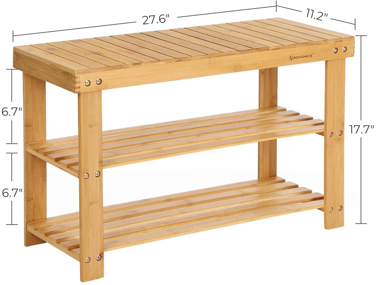 Songmics Bambus Schuhbank mit 3 Ablagen, 70 x 28 x 45 cm