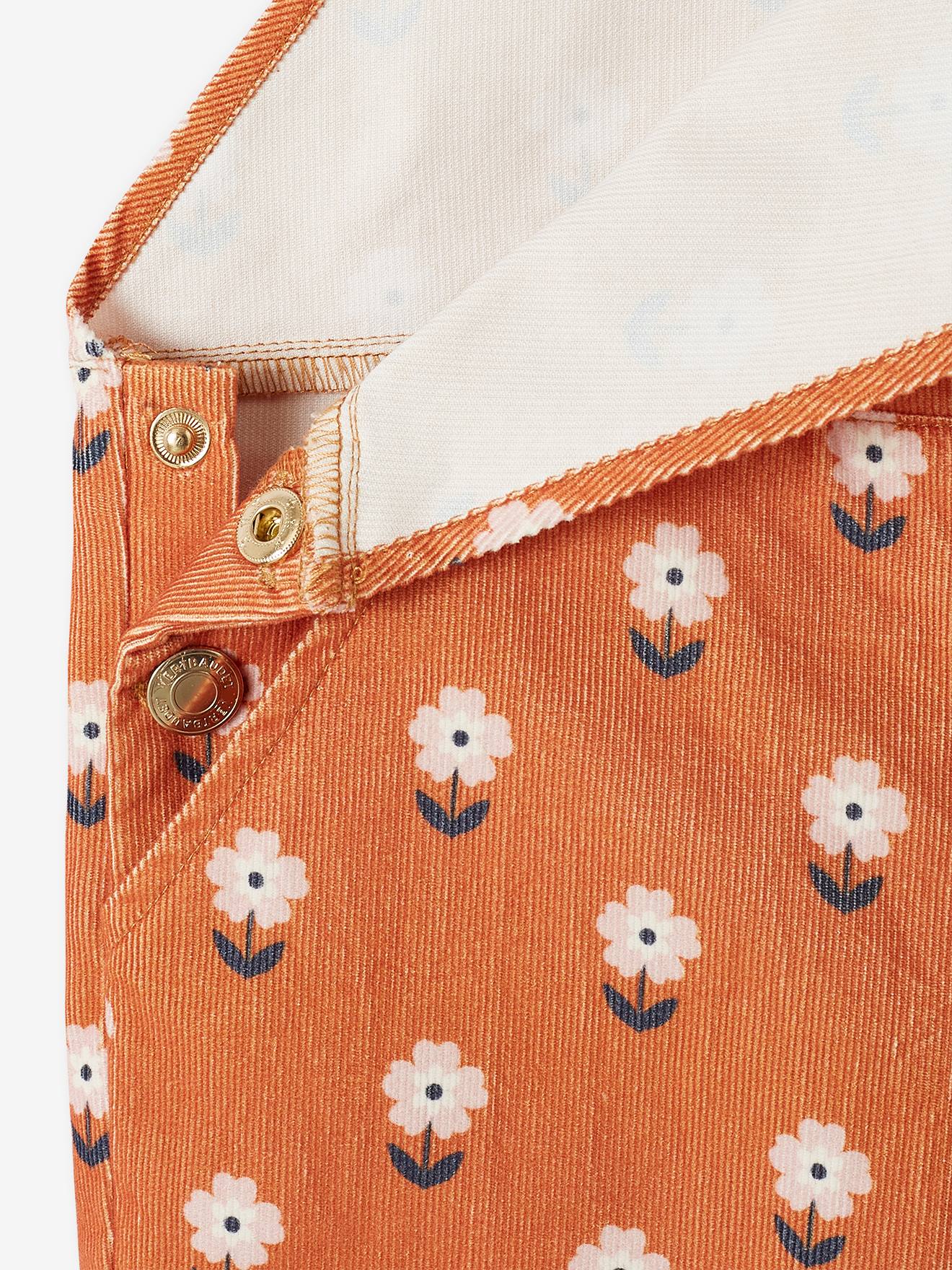 Salopette à fleurs en velours fille caramel
