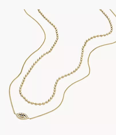 Fossil Kette Sutton Evil Eye mehrreihig Edelstahl goldfarben