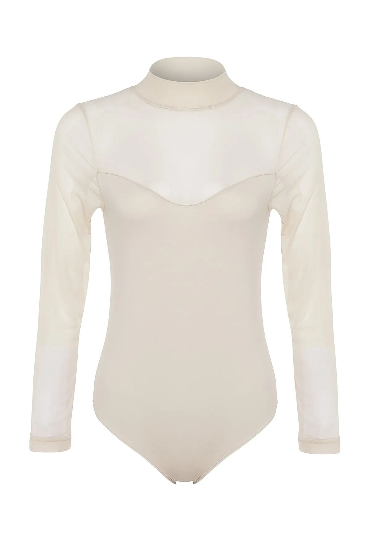 Trendyol Collection  Langarm-Strickbody mit Druckknöpfen aus Baumwolltüll in Steingrau THMAW22BD0135