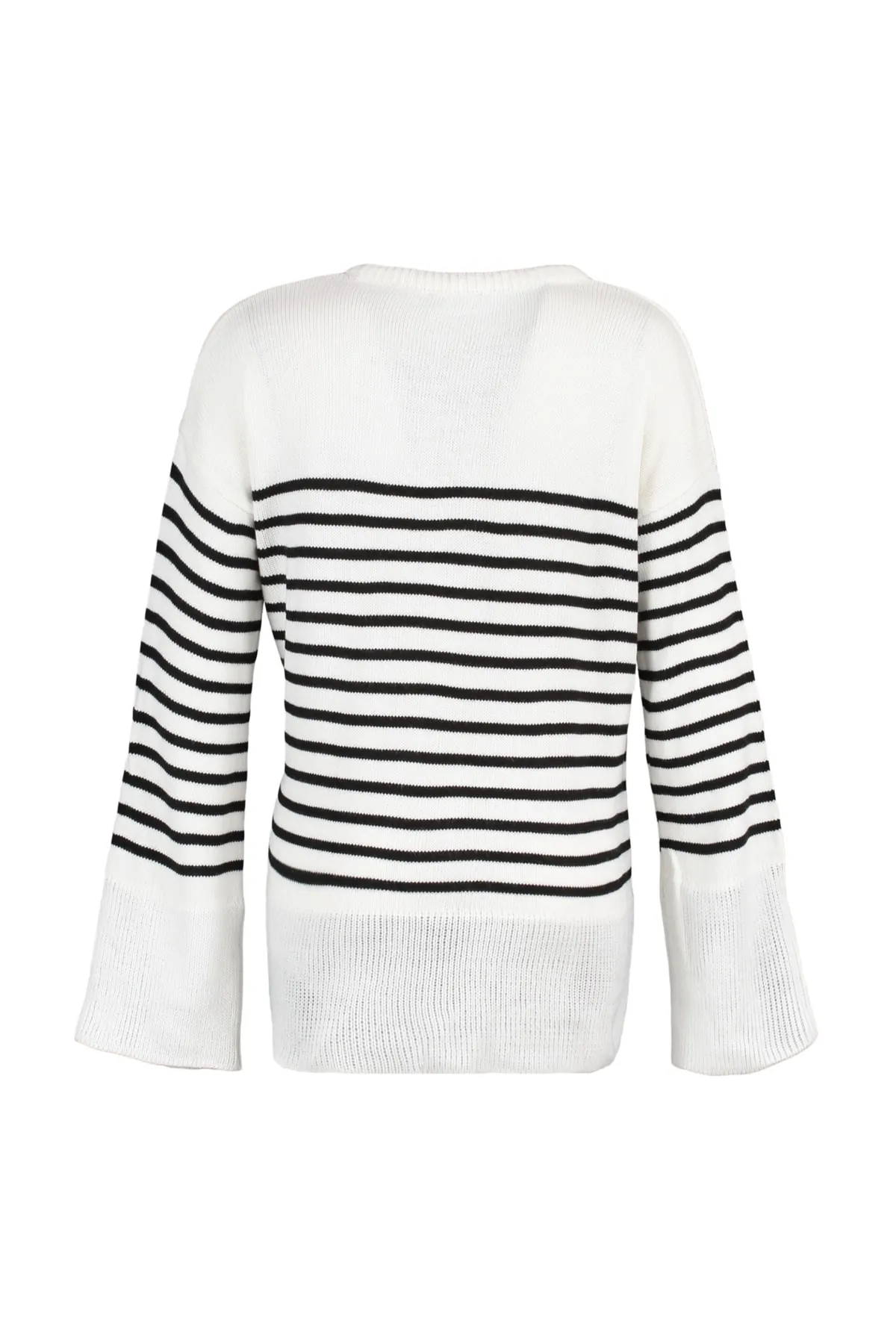 Trendyol Collection  Ecrufarbener, gestreifter Strickpullover mit weiter Passform TWOAW23KZ01031