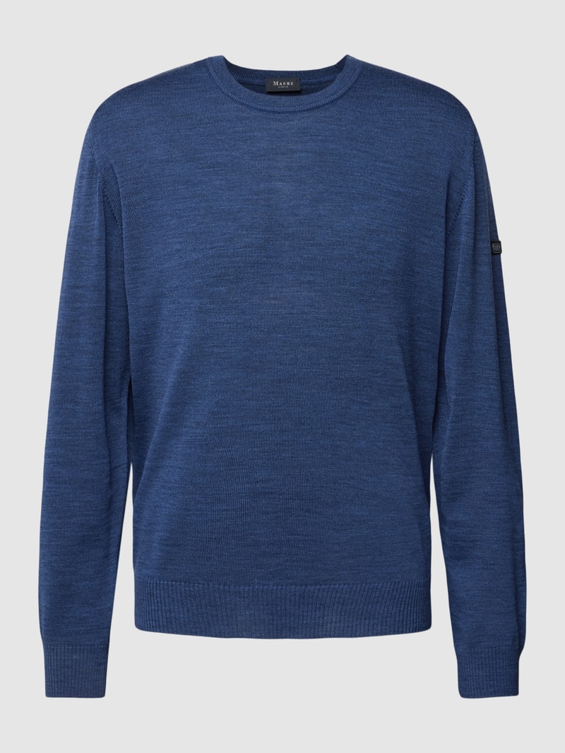 Strickpullover mit gerippten Abschlüssen in ozean blau meliert