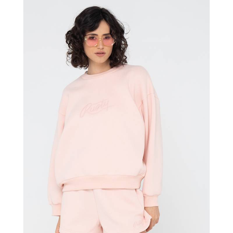 RUSTY RUSTY SCRIPT OVERSIZE CREW NECK FLEECE Rundhalspullover Damen