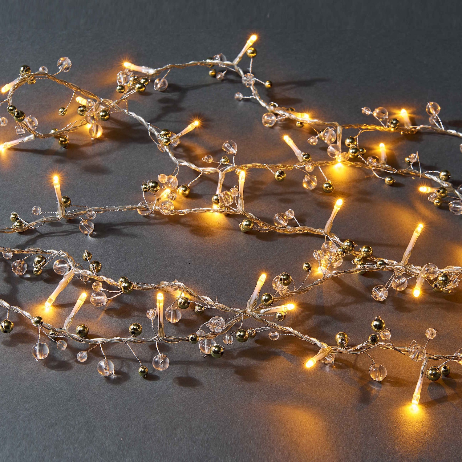 JINGLE LIGHTS LED-Lichterkette Perlen 40 Lichter mit USB-Batteriefach
