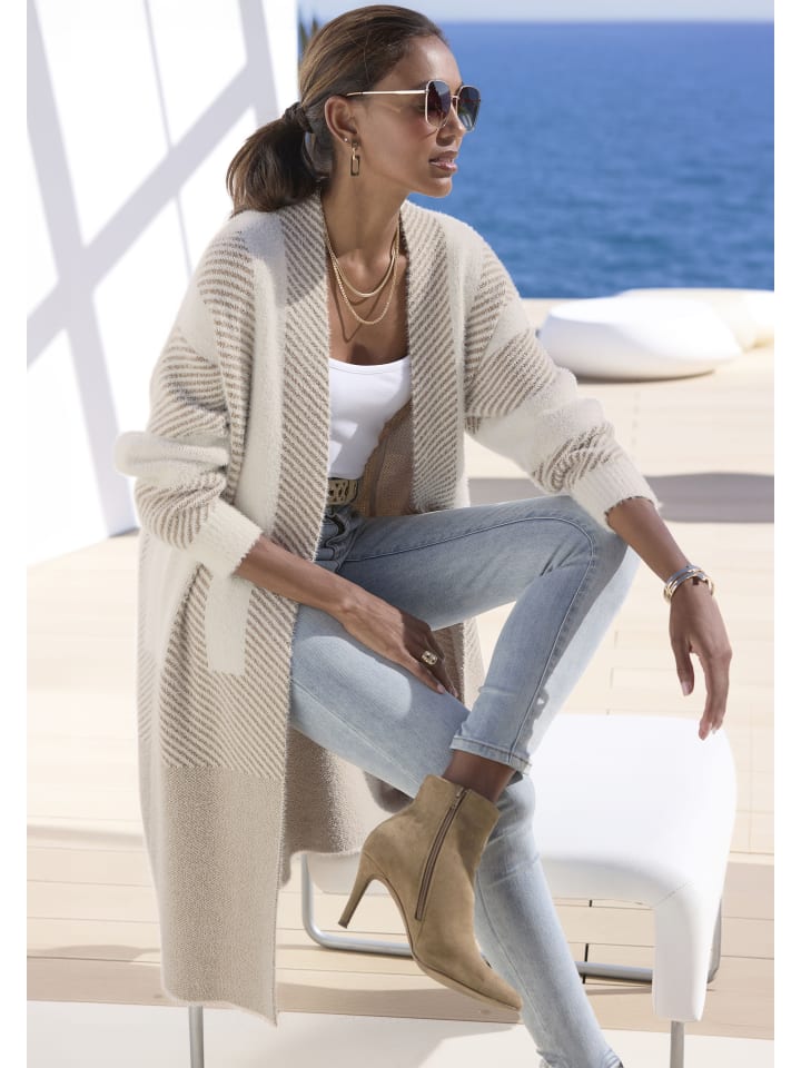 LASCANA Longstrickjacke in creme-beige günstig kaufen