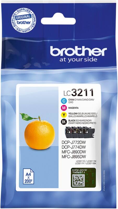 Brother  Original Tintenpatrone LC3211VAL Schwarz, Cyan, Magenta, Gelb 4 Stück Multipack