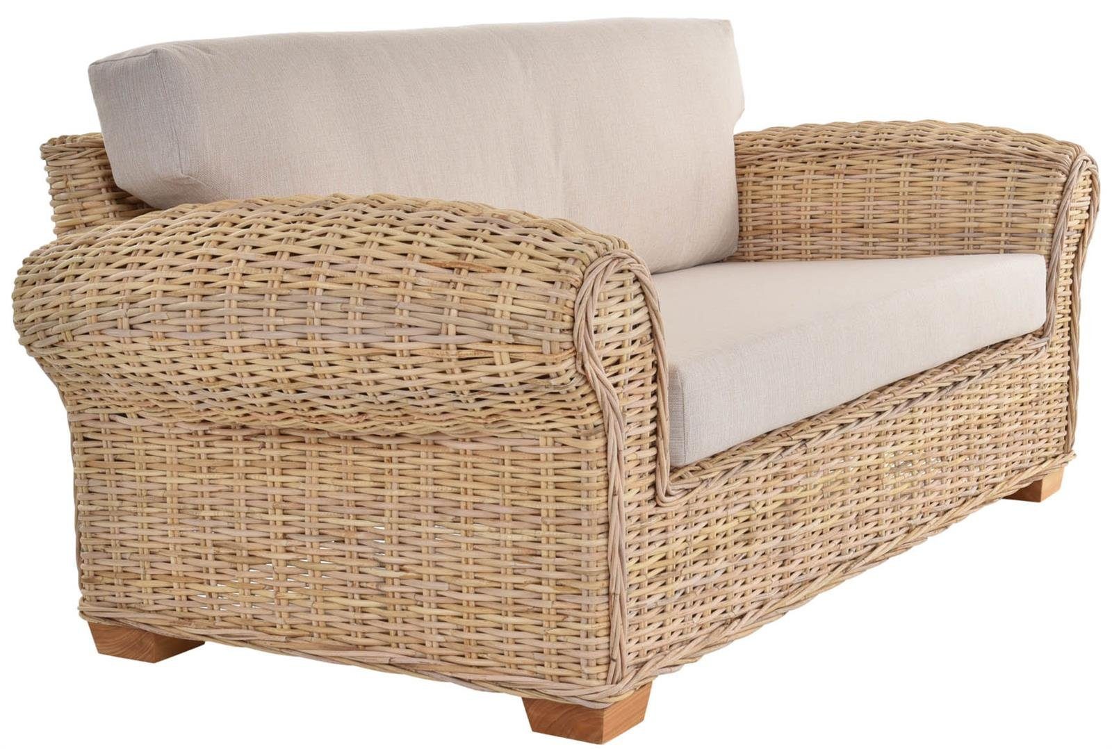 Krines Home Loungesofa Rattansofa Lounge Liegesofa Wohnzimmer Couch Rattan Sofa mit Polster
