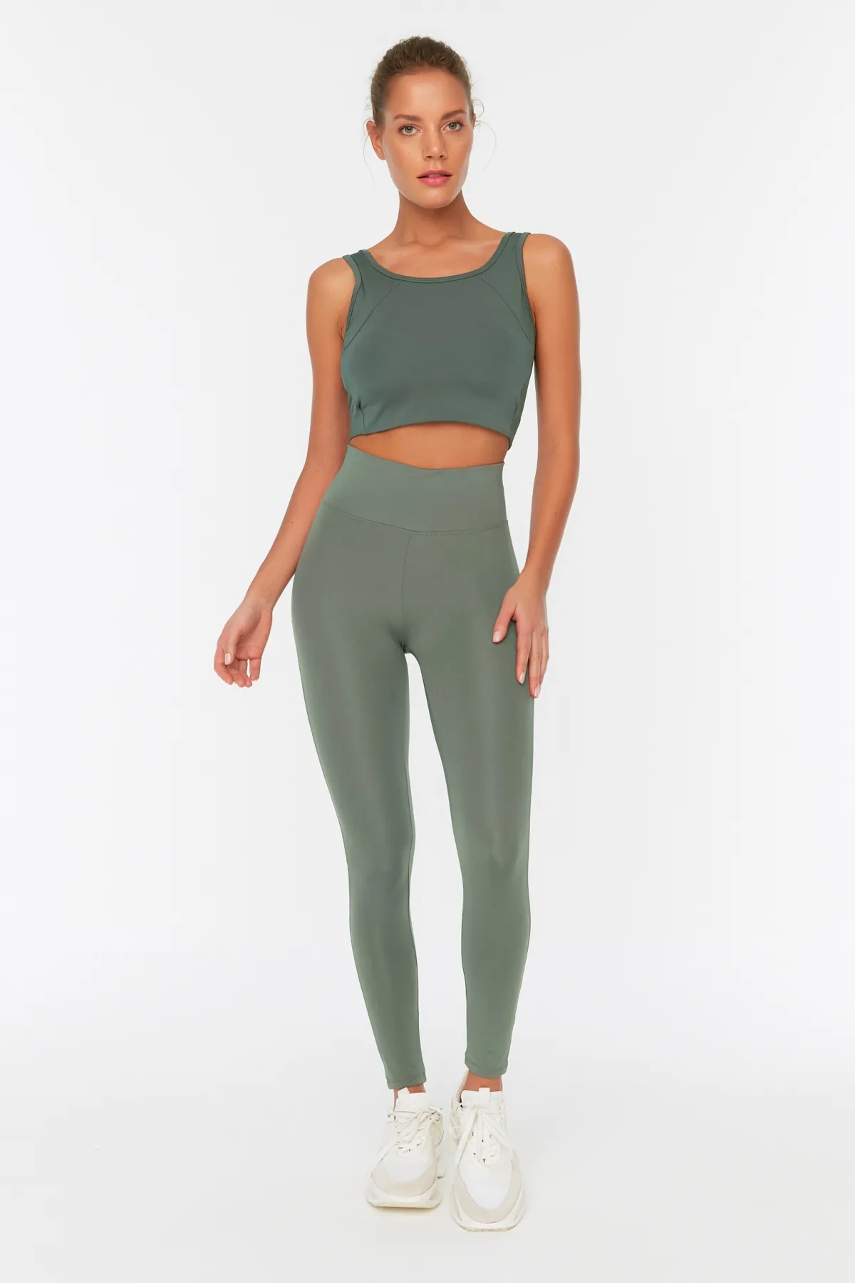 Trendyol Collection  Khakifarbene gestrickte Sport-Leggings mit breiter Taille und elastischem Extra-Regenerationseffekt in voller Länge TWOAW21TA0029