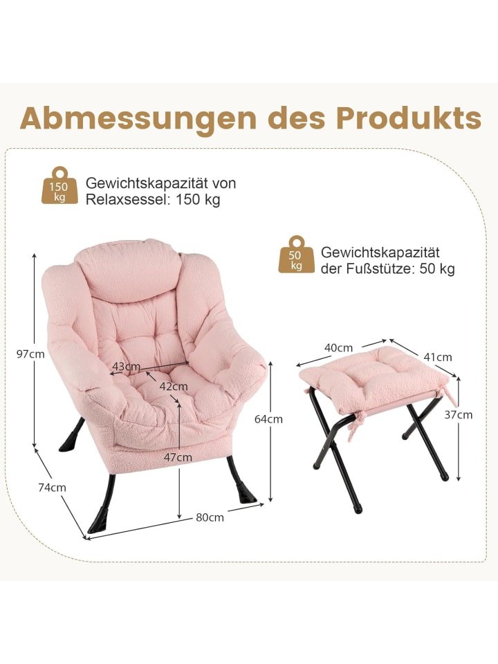 COSTWAY Sessel mit Hocker in Rosa günstig kaufen onesize