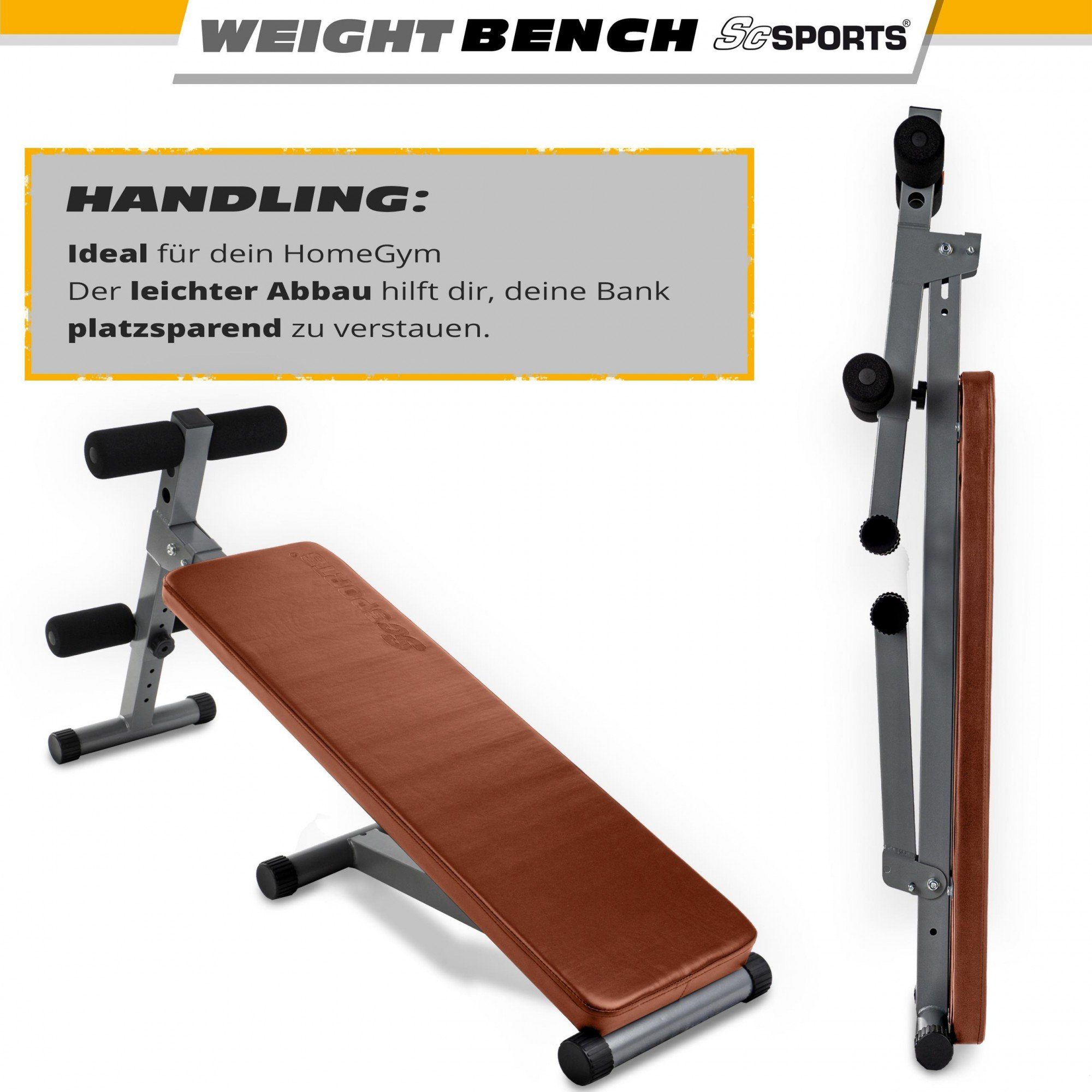 ScSPORTS® Hantelbank Sit Up Bank Bauchtrainer Verstellbar bis 120kg Klappbar