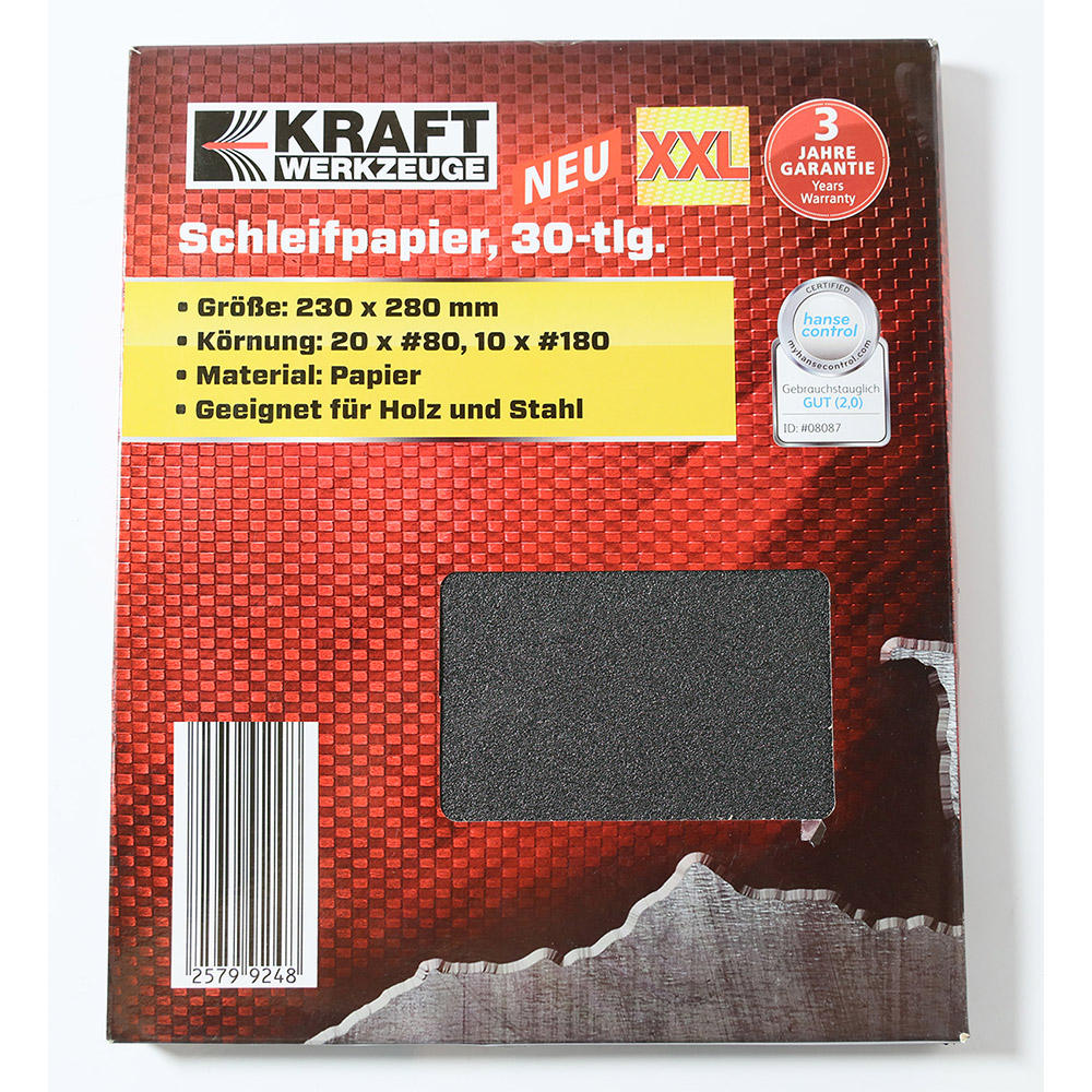 Kraft Werkzeuge Schleifpapier 230 x 280 mm #80 & #180 30 tlg.