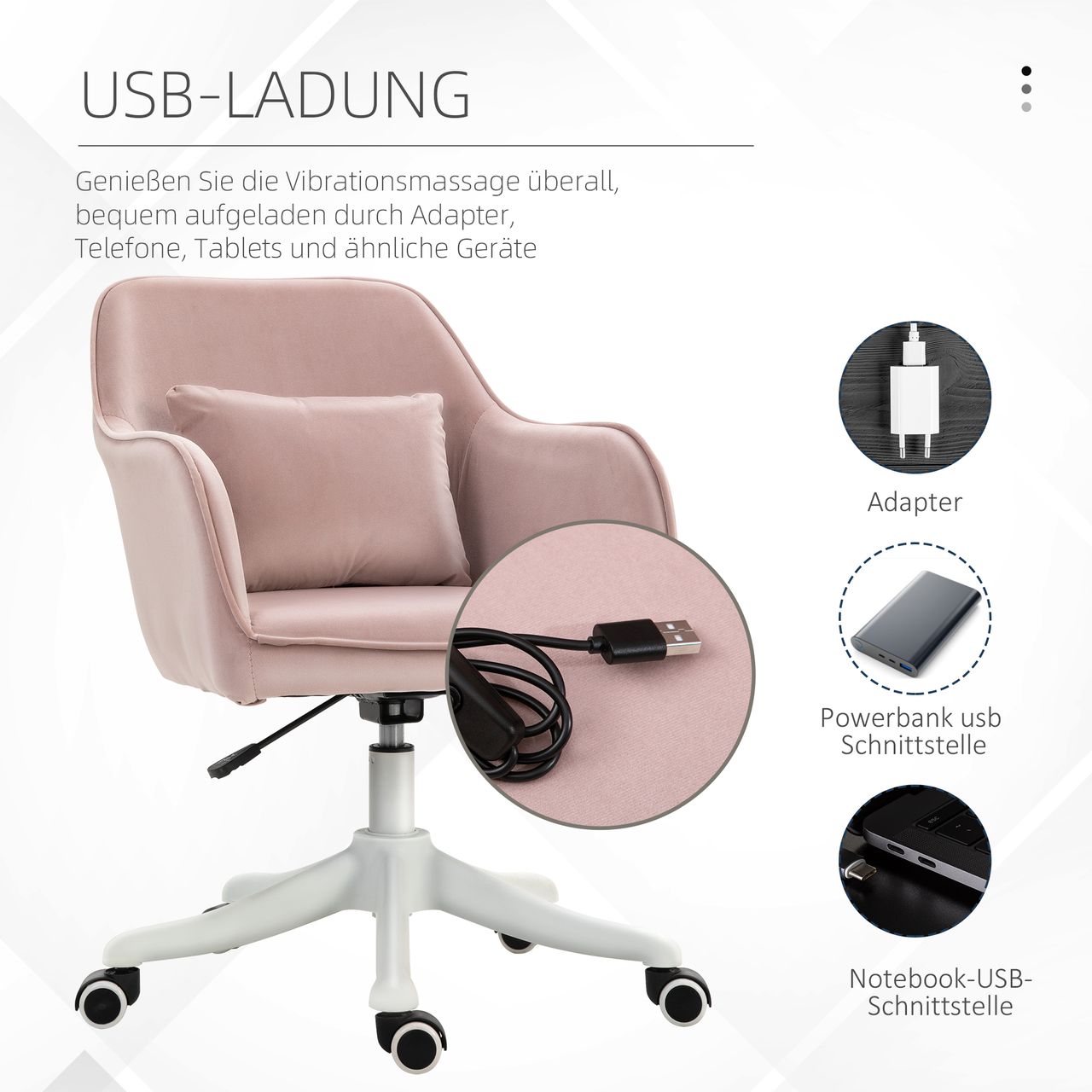 Vinsetto Massage Bürostuhl Drehstuhl mit Vibrationsfunktion Samt Rosa