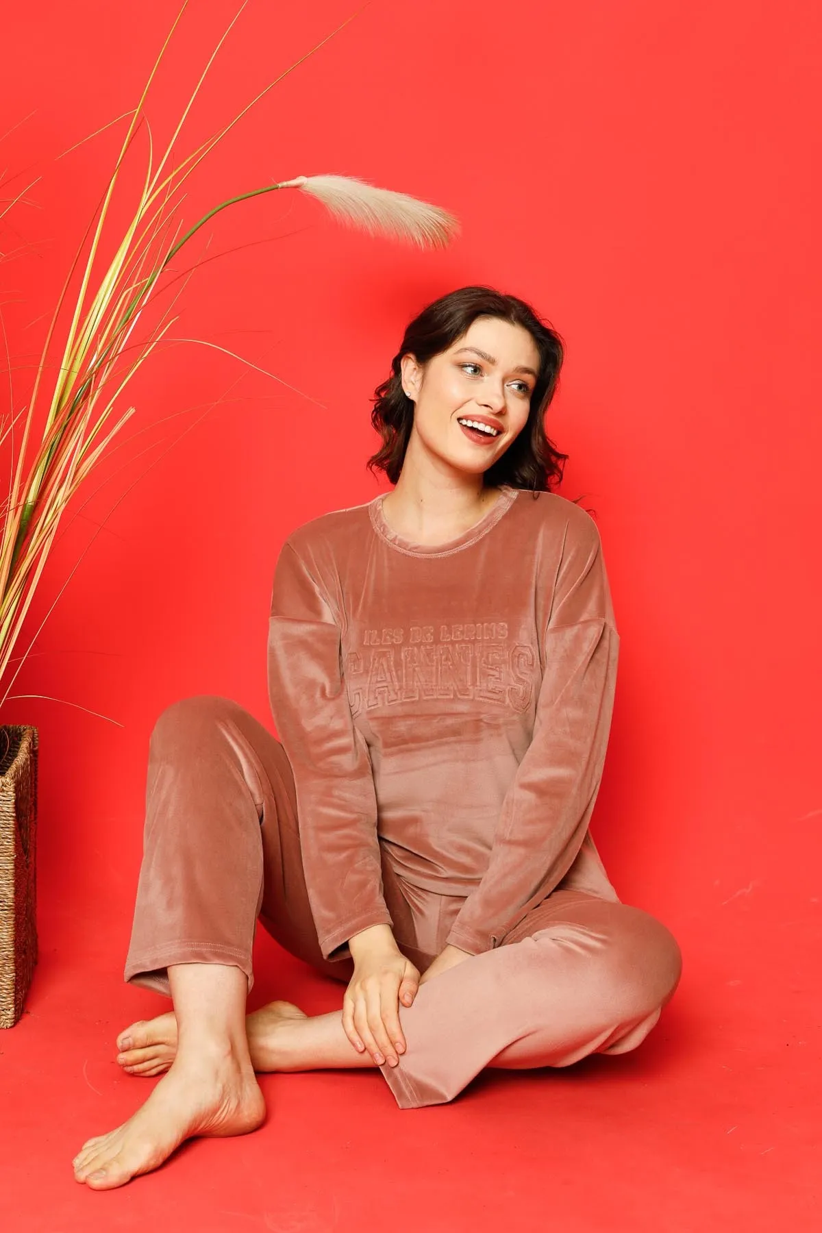 AHENGİM  Damen-Pyjama-Set aus französischem Samt, Cannes-Pyjama mit geprägten Beinen, für den Winter, saisonal, W205212287