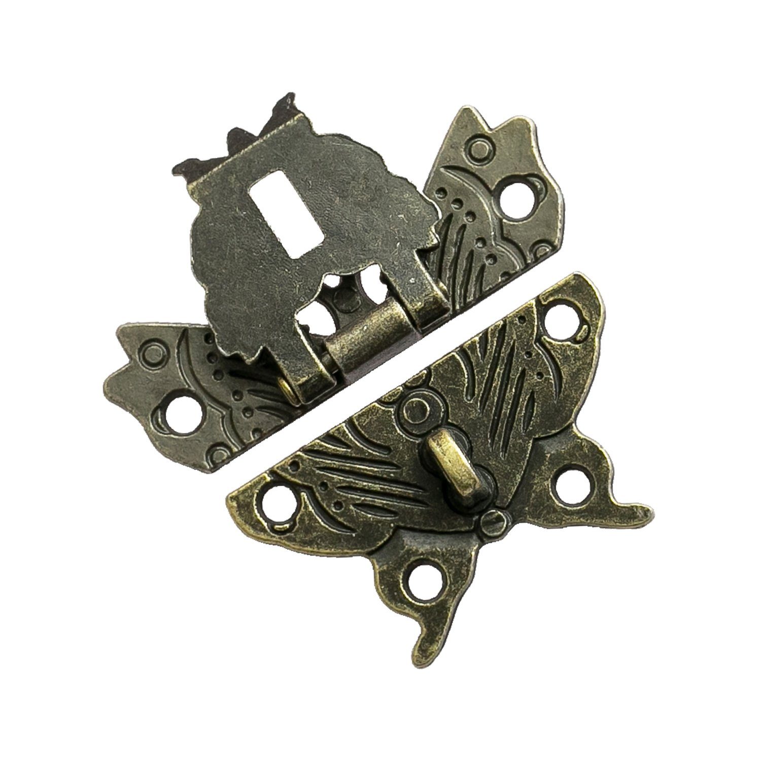 HMF Möbelbeschlag 6495 Vintage Deko Verschluss, Schmetterling aus Metall mit Schlossöse, 50 x 45 mm, Bronze