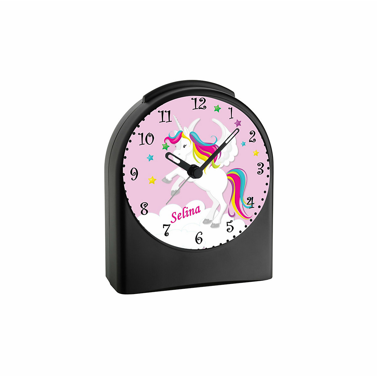 Kinder Funkwecker personalisiert mit Namen Einhorn Atom-/Funkuhr, 12-Stunden-Anzeigeformat, Schlummerfunktion, Nachtlicht, Geräuschlos/Ohne Ticken