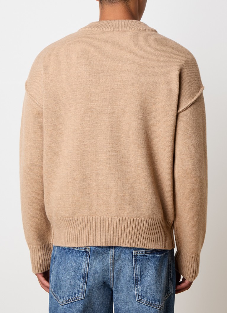 AMI Paris Fine-knit cardigan made of virgin wool with knitted-in logo