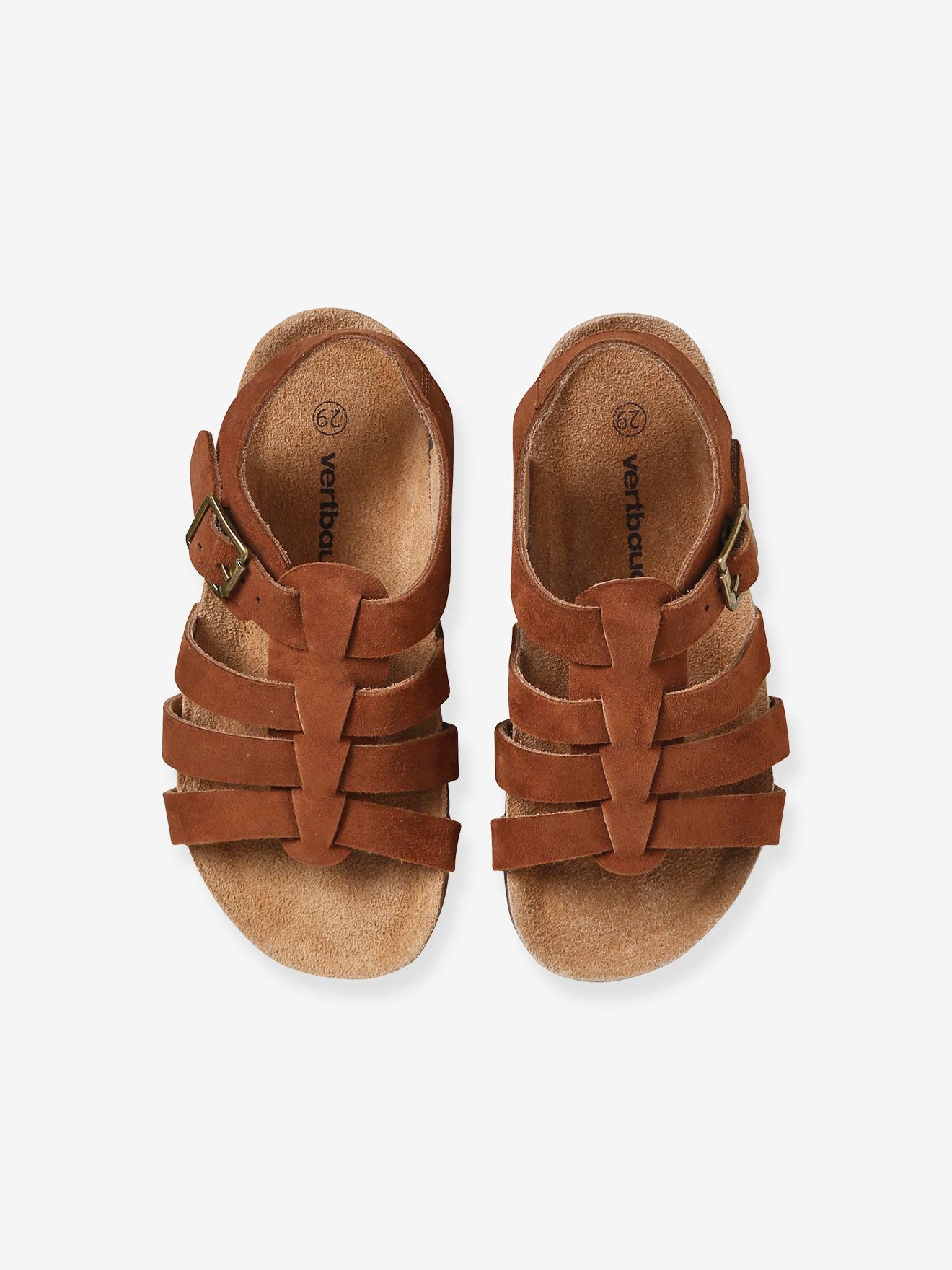 Sandales multi-brides cuir garçon marron