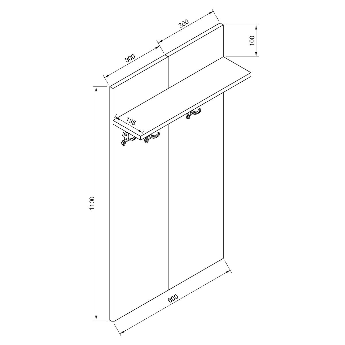 Holz Hakenleiste Wandgarderobe Garderobenleiste Wandpaneel Flur Garderobe Gados XS