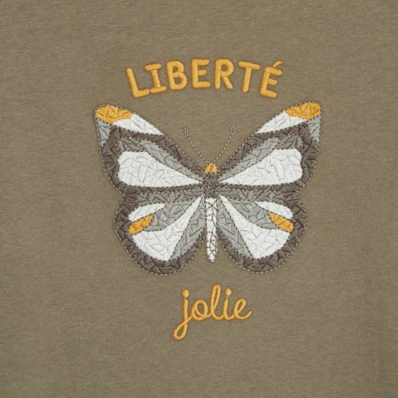 T-shirt manches longues motif papillon vert fille