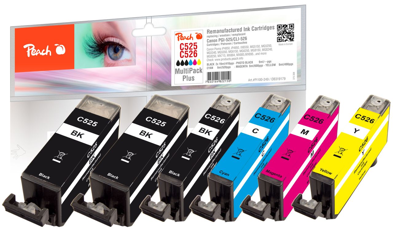 Peach Spar Pack Plus Tintenpatronen ersetzt Canon PGI-525*2, CLI-526