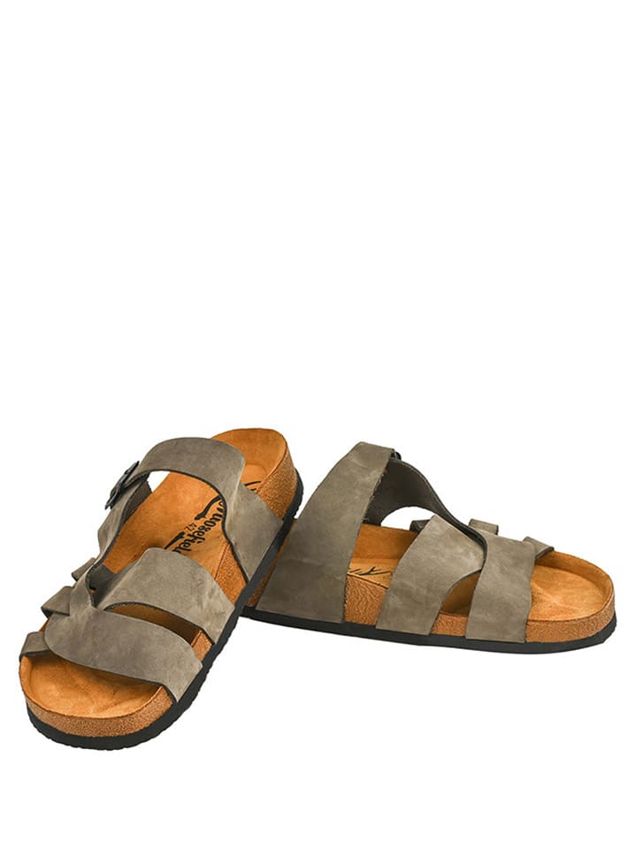 Moosefield Leder-Pantoletten in Khaki günstig kaufen