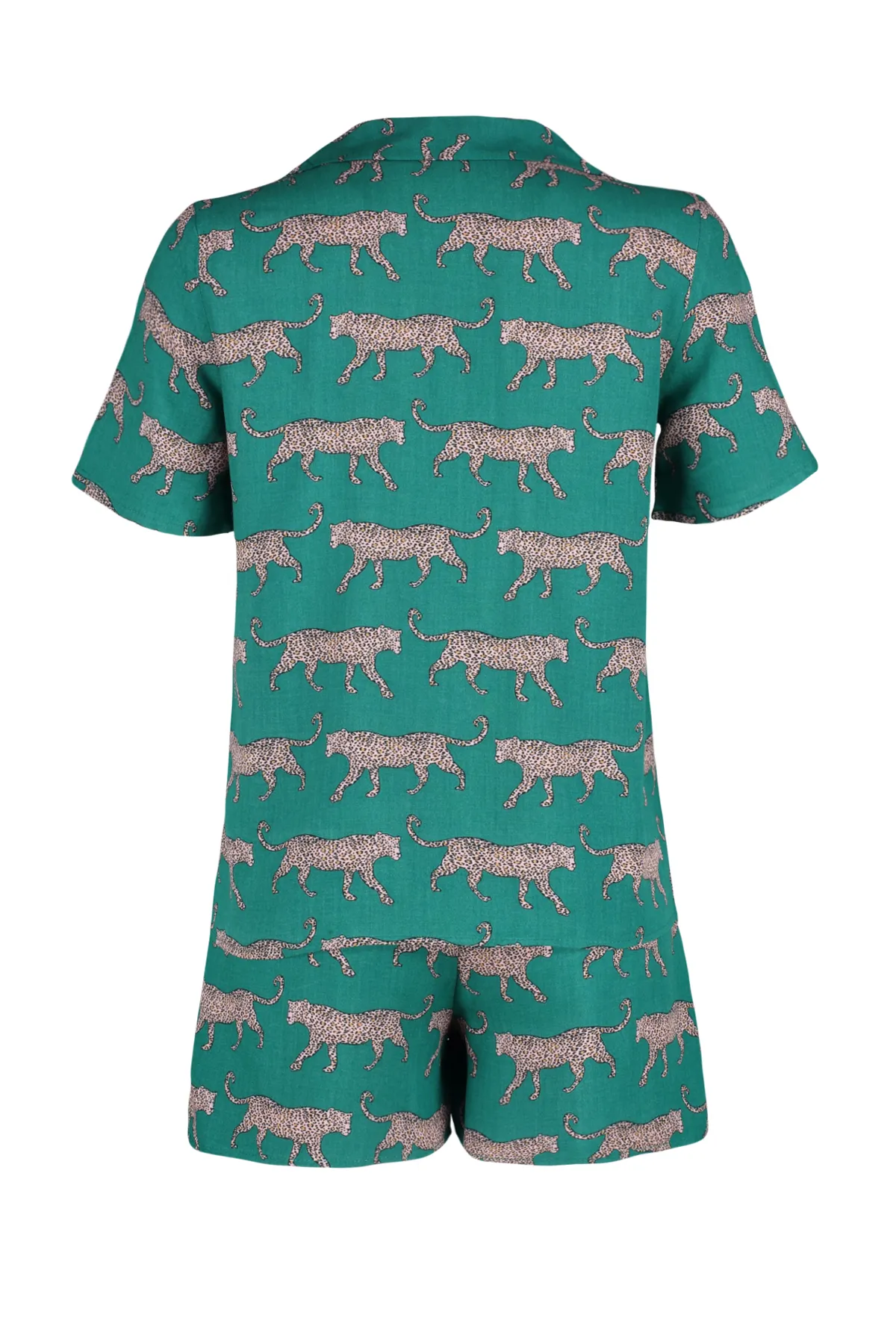 Trendyol Collection  Smaragdgrün gemustertes Viskose-Hemd-Shorts-Webpyjama-Set THMSS21PT0473