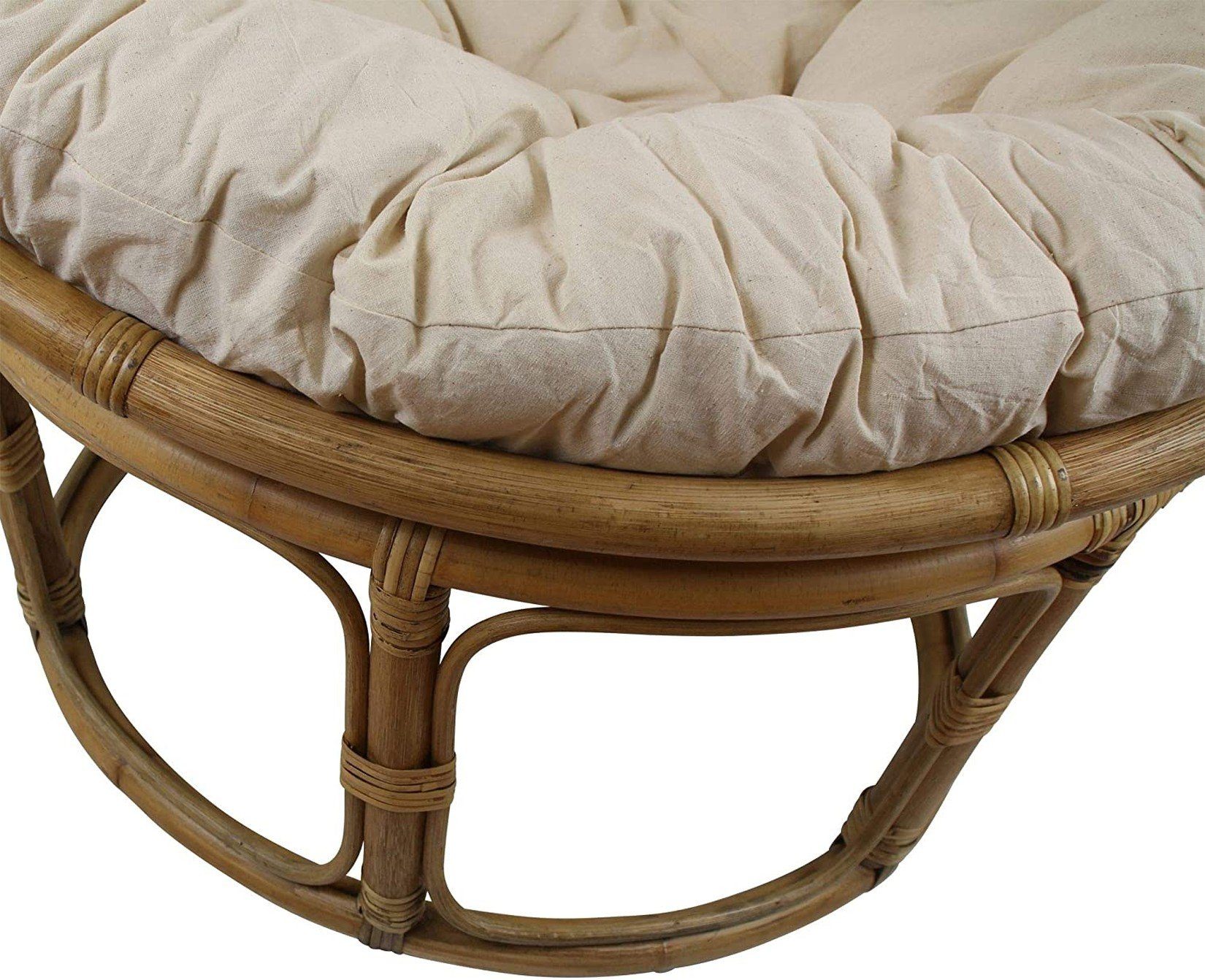 Dekoleidenschaft Relaxsessel Papasansessel aus Rattan, inkl. Kissen aus Baumwolle, beige, Korbsessel, Liegesessel, Clubsessel, Rattansessel