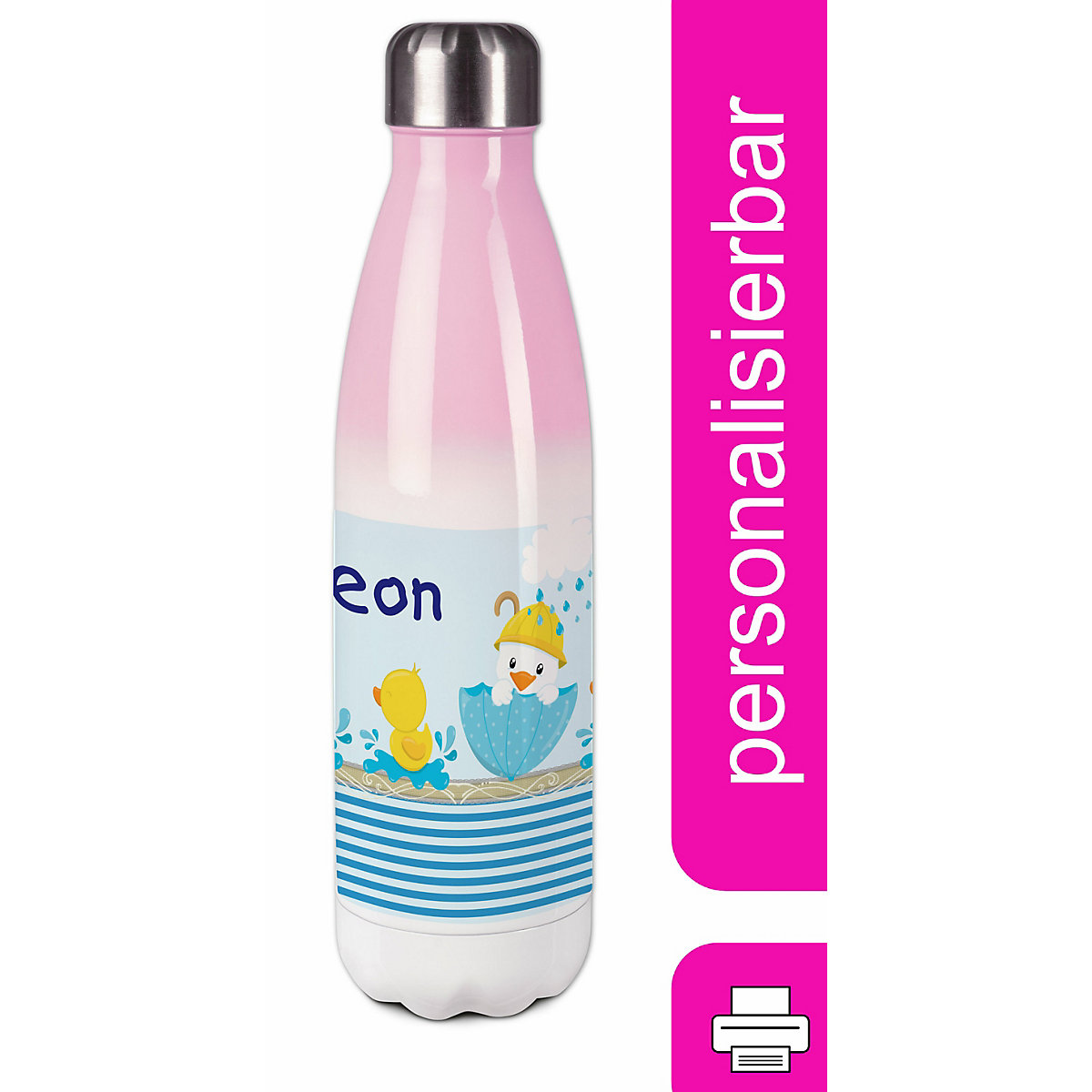 Edelstahl Kinder Thermoflasche / Trinkflasche bunt Ente Spülmaschinenfest, Auslaufsicher, Bruchfest, Doppelwandig, Für Heißgetränke geeignet, Mit Deckel, Isoliert