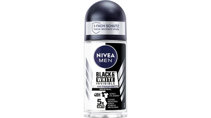 NIVEA MEN Deo Roll-On Black+White Invisible Original Anti-Transpirant 50 ml