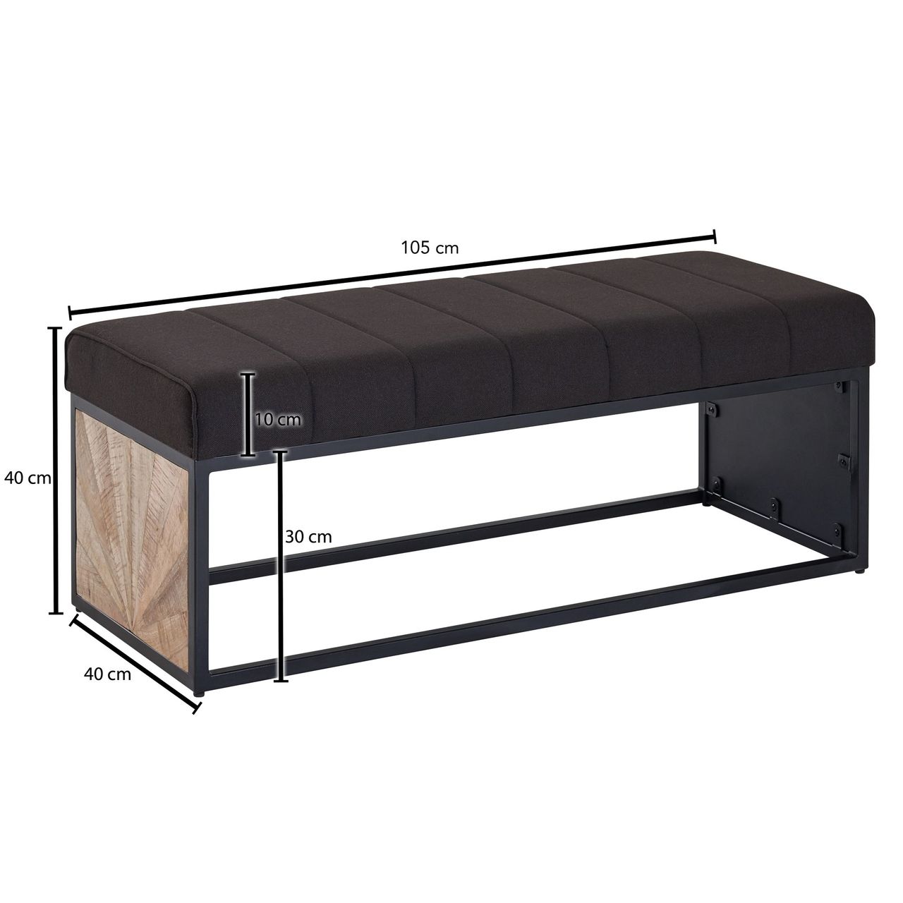 Wohnling Sitzbank Stoff Schwarz 105x40x40 cm