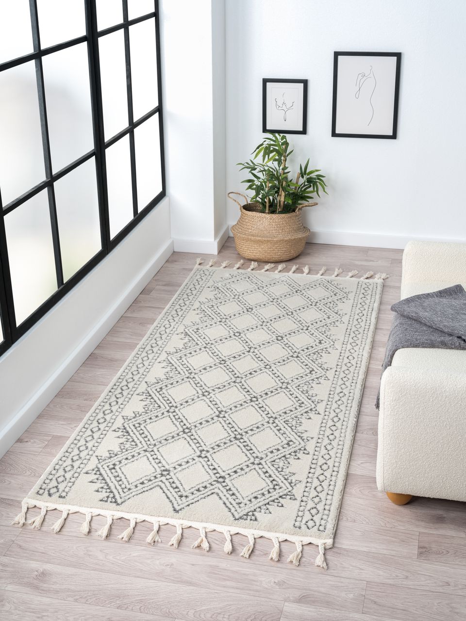 MyFlair Teppich Moroccan Calm, 100 cm x 200 cm, Farbe weiß, rechteckig, Florhöhe 19mm